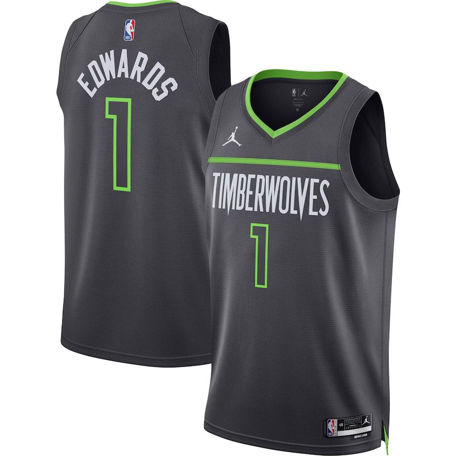 Men Minnesota Timberwolves #1 Anthony Edwards Jordan Brand Charcoal 2022-23 Statement Edition Swingman NBA Jersey->minnesota timberwolves->NBA Jersey